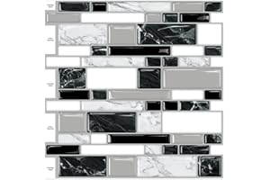 IST MOMOREO 10-Sheet Peel and Stick Backsplash Tiles 12"x12" Self-Adhesive Tile Sticker for Kitchen Bathroom, White Black Marble