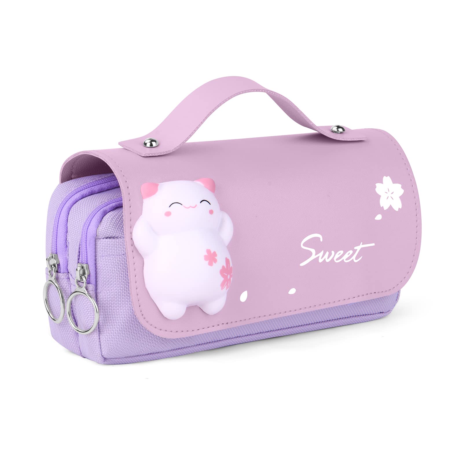 Vicloon Large Pencil Case, Big Capacity Pencil Pen Bag Multi Compartments Office Stationery Makeup Bag Stress Release Pencil Case School Students Girls Boys Teen Storage Organizer Gifts Purple