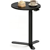 FitStand 19.7" Gas Lift Hospital Bedside Table,Adjustable Round Side Table | Black Pneumatic Height Adjustable Small Round Table,for Living Room Bedroom Home Office