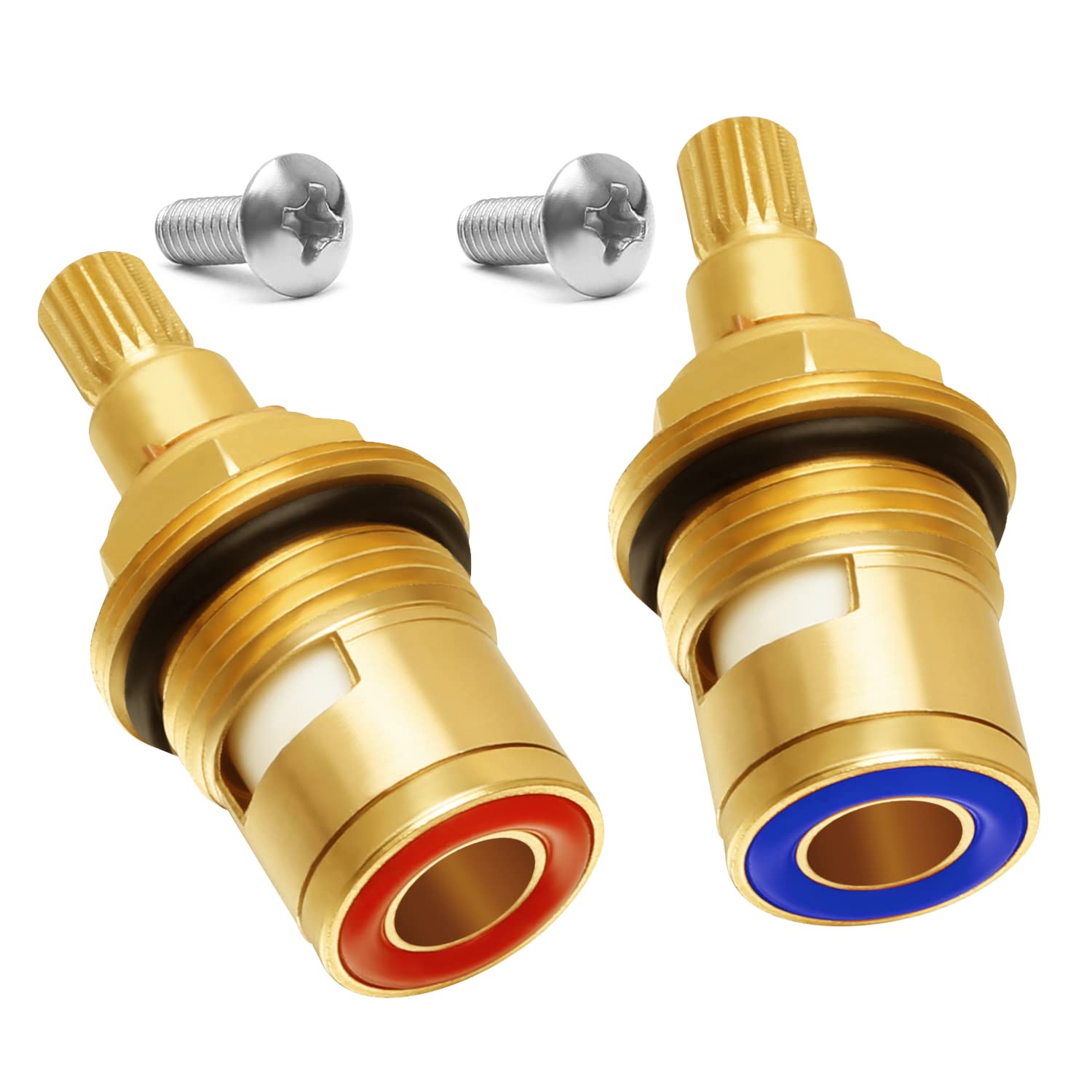 2 Pcs Ceramic Tap Cartridge 1/4 Turn 20 Spline, Tap Valve Replacement for Shower Bath Taps with Washers, Tap Glands Seals Repair Kit, Solid Brass Ceramic (1 Pair Hot & Cold)