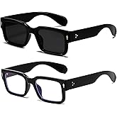 EYLRIM Square Frame Sunglasses for Women Men Trendy Chunky Rectangle Sun Glasses Black Shades UV400 Protection