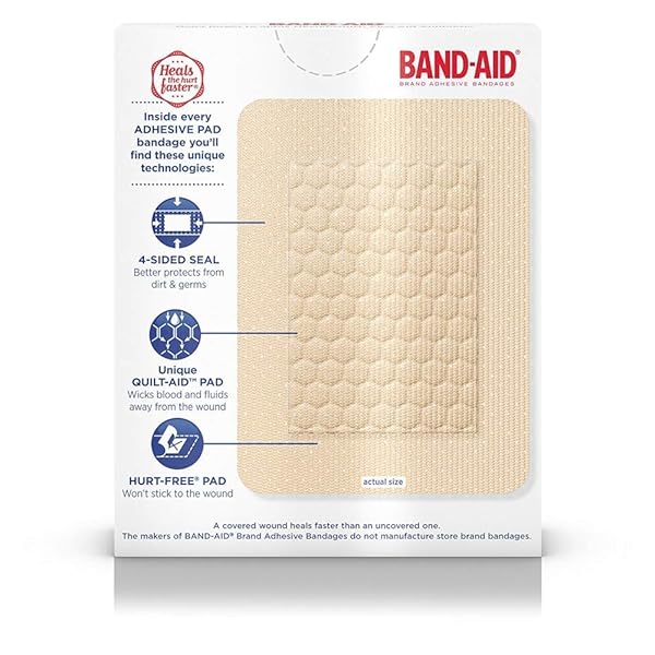 BAND-AID BRAND TRU-STAY ADHESIVE PADS, LARGE STERILE SHEER BANDAGES FOR FIRST AID & WOUND CARE, LARGE PAD COVERS & PROTECTS MINOR CUTS, SCRAPES & BURNS, LIGHTWEIGHT, LARGE SIZE, 10 CT