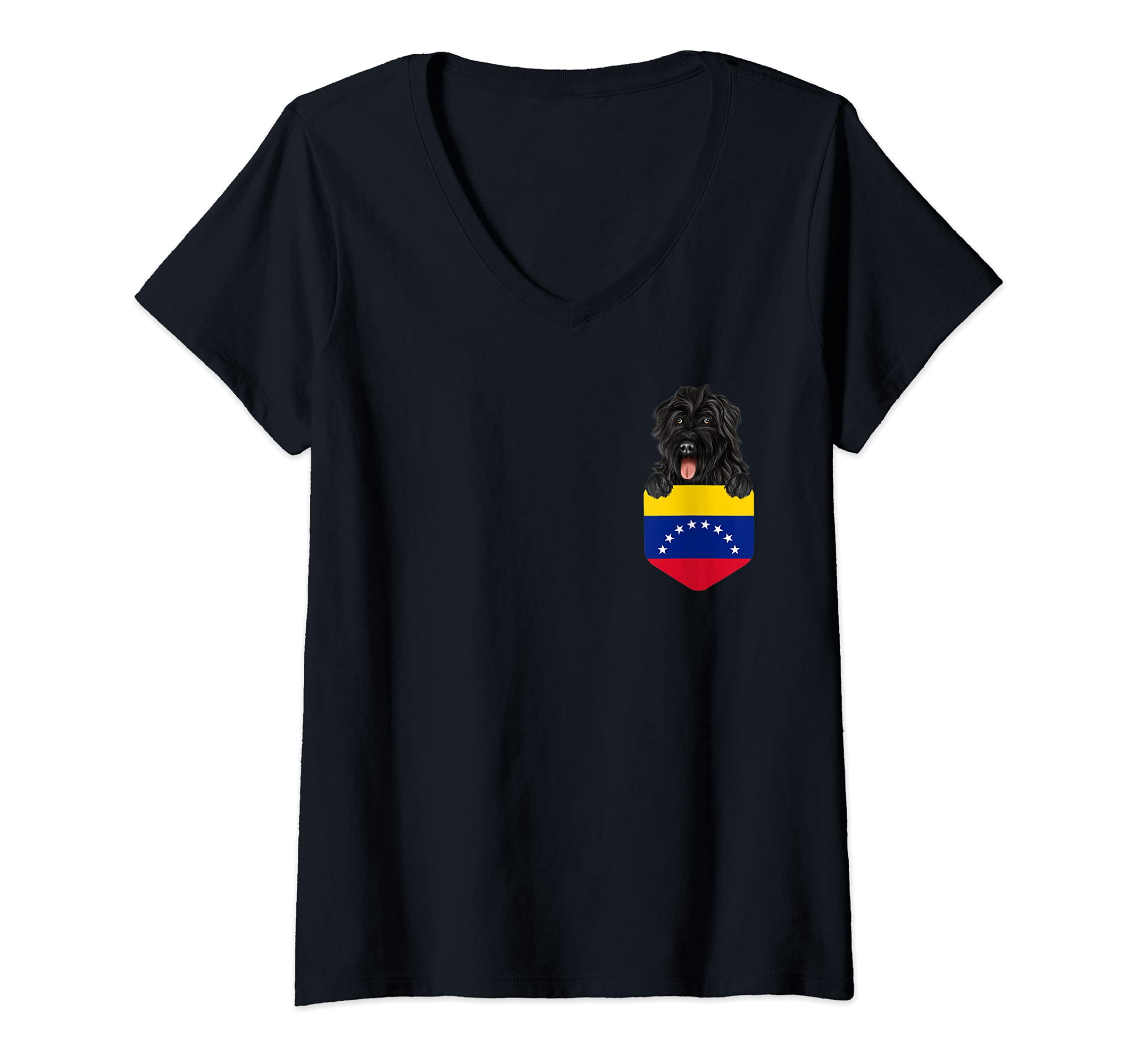 Womens Venezuela Flag Bouvier des Flandres Dog In Pocket V-Neck T-Shirt