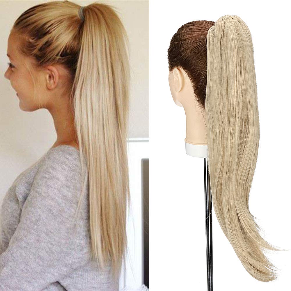 22inch Long Curly Ponytail Extension Jaw Claw on Pony Tail Clip In Hair Extensions Wavy Hairpiece #Dark Blonde mix Bleach Blonde