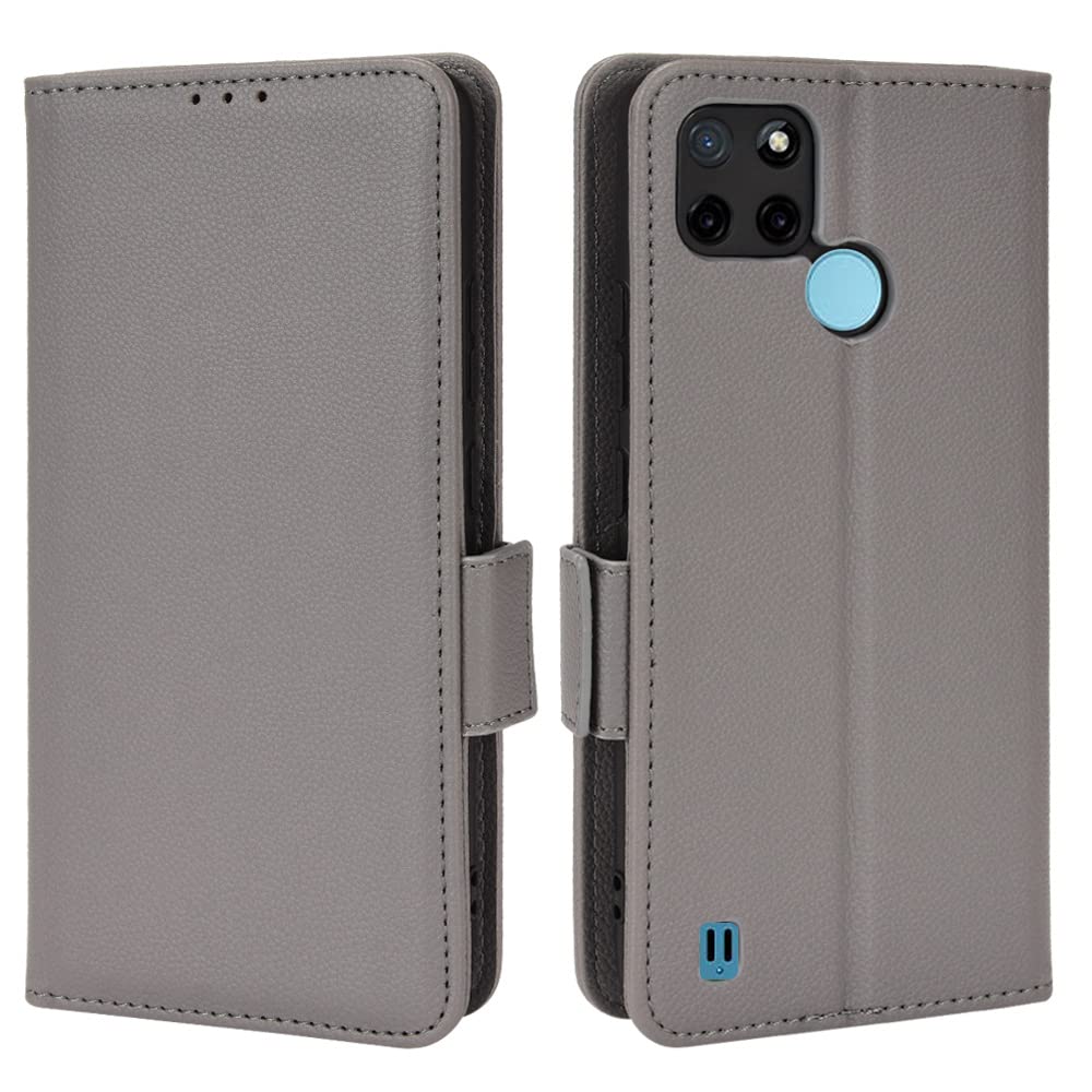WEIOU Leather Folio Case for Realme C21Y (C21-Y) / Realme C25Y Cover, Magnetic Closure Full Protection Shell Wallet Flip with [Card Slots]& [Kickstand]. Gray