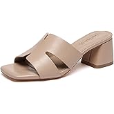 Gorfen Women's Square Open Toe Sandals Low Block Chunky Heel Slip on Comfortable Casual Sandals for Daily Wear