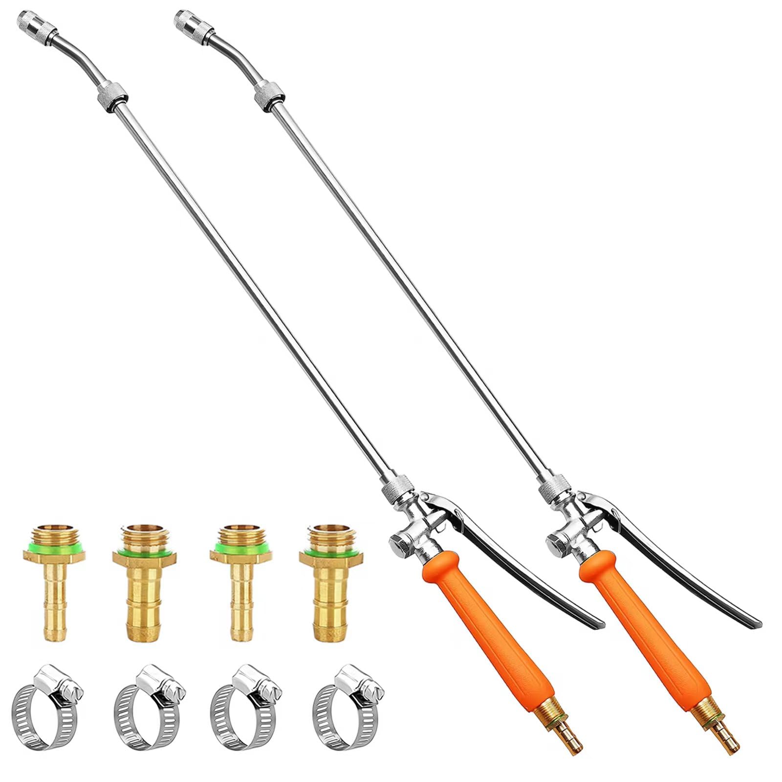 Photo 1 of 2Pcs All Metal Replacement Sprayer Wand,1/4" & 3/8" Brass Barb Sprayer Wand Replacement, Stainless Steel Sprayer Wand with Shut off Valve & 2 Hose Clamps (2Pcs 29 Inches Sprayer Wand)