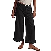 EVALESS Womens Wide Leg Jeans 2026 Trendy Mid-Rise Cropped Baggy Jeans Loose Fit Cute Ruffle Hem Trouser Denim Pants