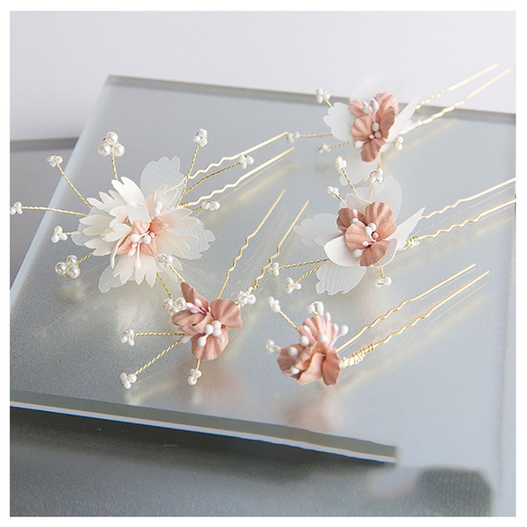 IYOU Flower Girl Headpiece Pink Floral Hair Pins Communion Bridal Wedding Hair Accessories for Girls
