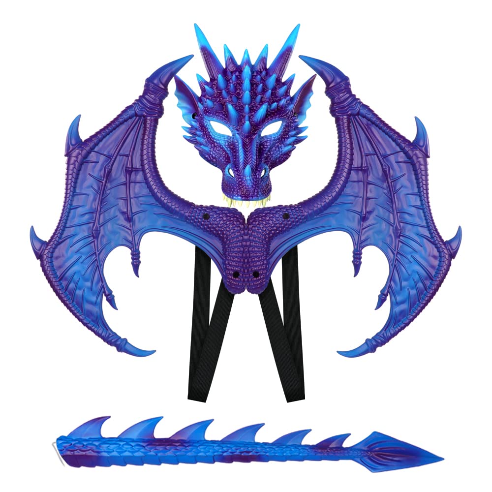 Dragon Costume Kids Dinosaur Wings Tail Mask Set Boys Girls Children Dress Up Dino Props for Halloween Cosplay Party