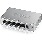 Zyxel 5 Port Gigabit Ethernet Unmanaged POE+ Switch | 4 x PoE+ @ 60W | Plug & Play | Sturdy Metal Housing | Desktop or Wall-M
