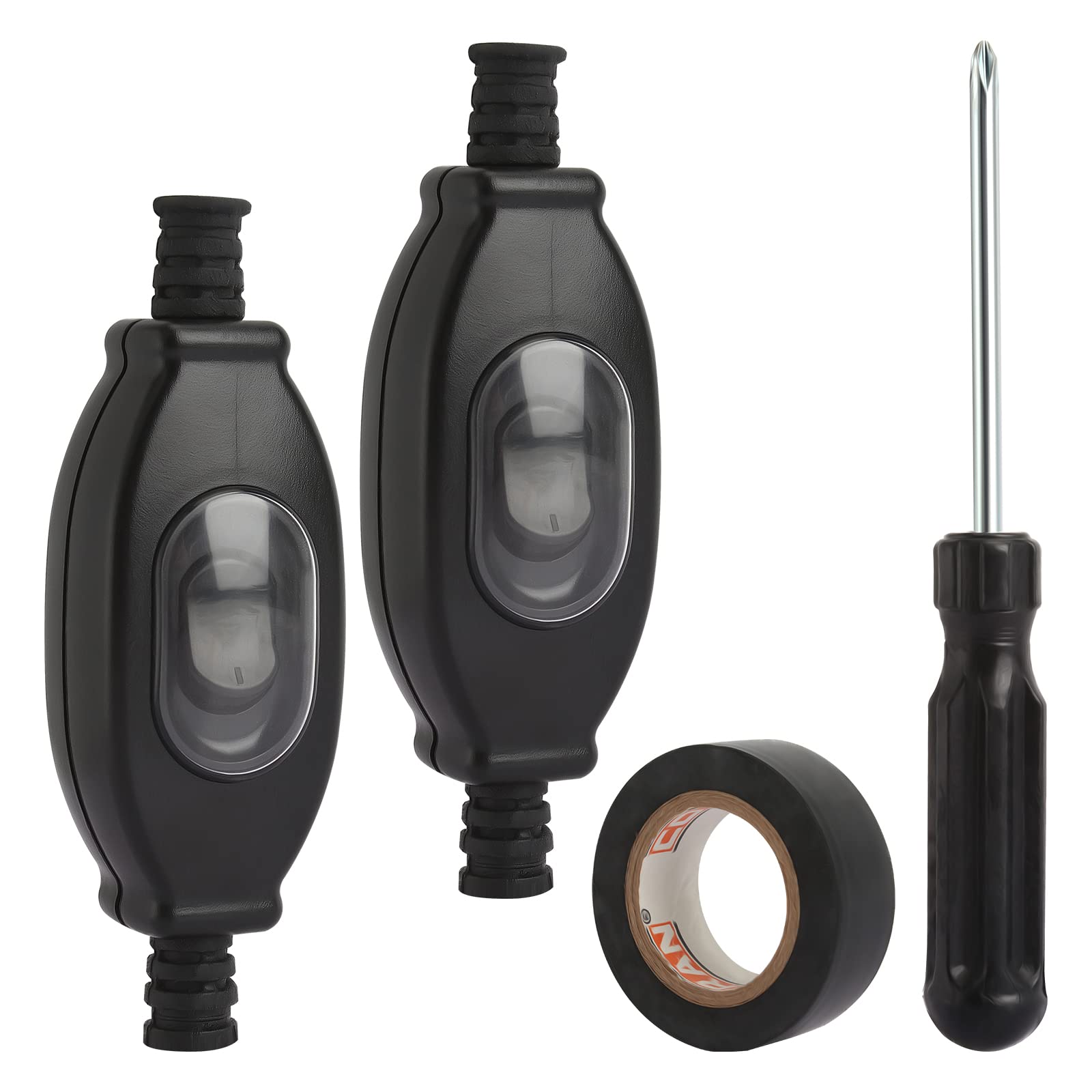 2Pcs Waterproof Inline Switch with 1pc Tape and 1pc Screwdriver for Lamps - Outdoor Home (250V, 3A)
