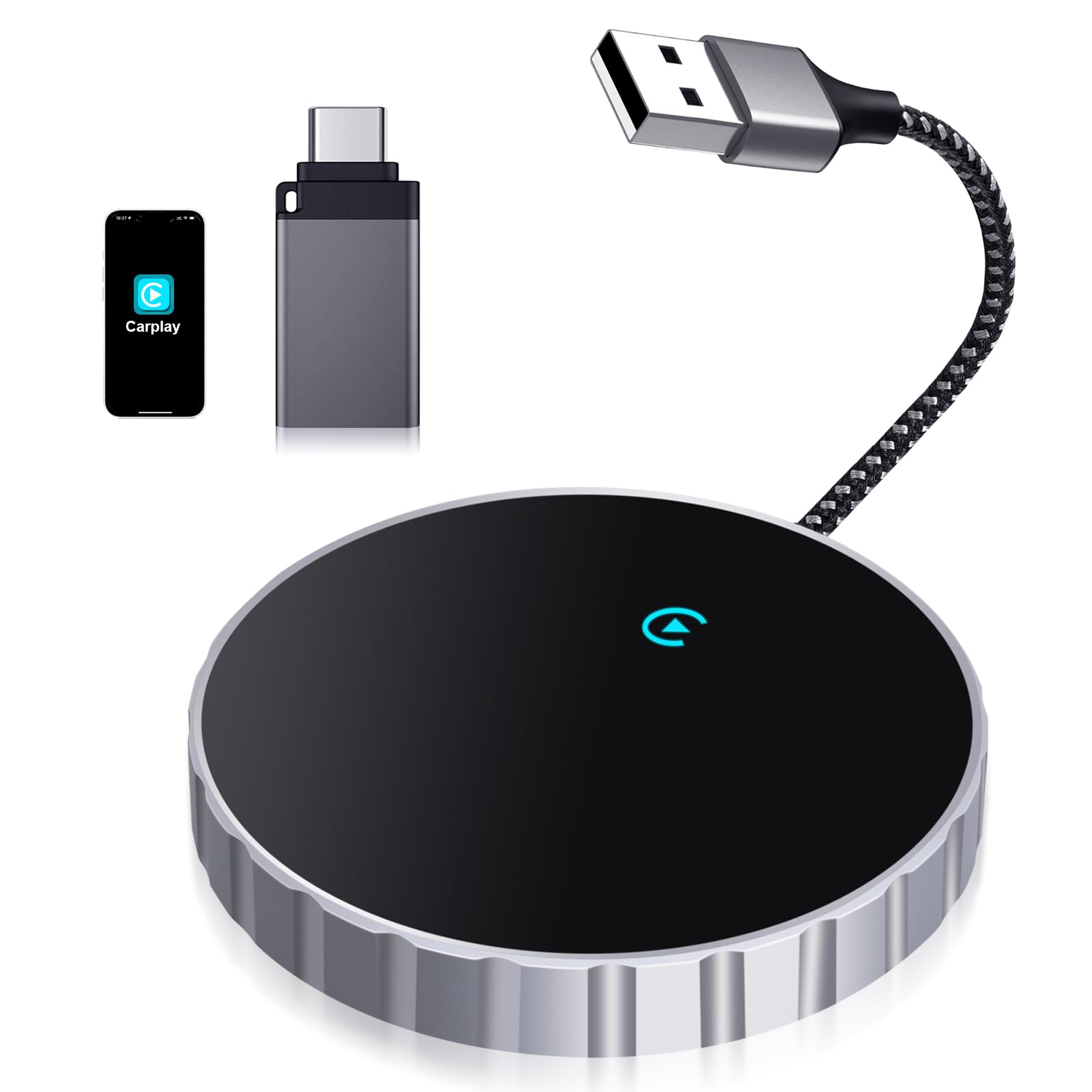 I LITTON Wireless Adapter for Car play, Covert Wired to Wireless, Fast Auto Adapter for Car play with USB/USB-C Adapter, Wireless Adapter for Car Play is Used for IOS 10+ and Cars from 2015