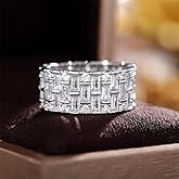 925 Sterling Silver Shiny Full Diamond Gemstone Ring 18K Gold Cocktail Ring Cubic Zirconia Promise Ring CZ Diamond Multi Row Rings Eternity Engagement Wedding Party Ring for Women Z.172 (US Code 8)
