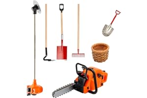 AYDINIDS 7 Pcs 1:12 Miniature Gardening Tools Fairy Garden Farming Tools Miniature Shovel Shovel Rake Lawnmower Electric Saw for Mini House Decoration Accessories