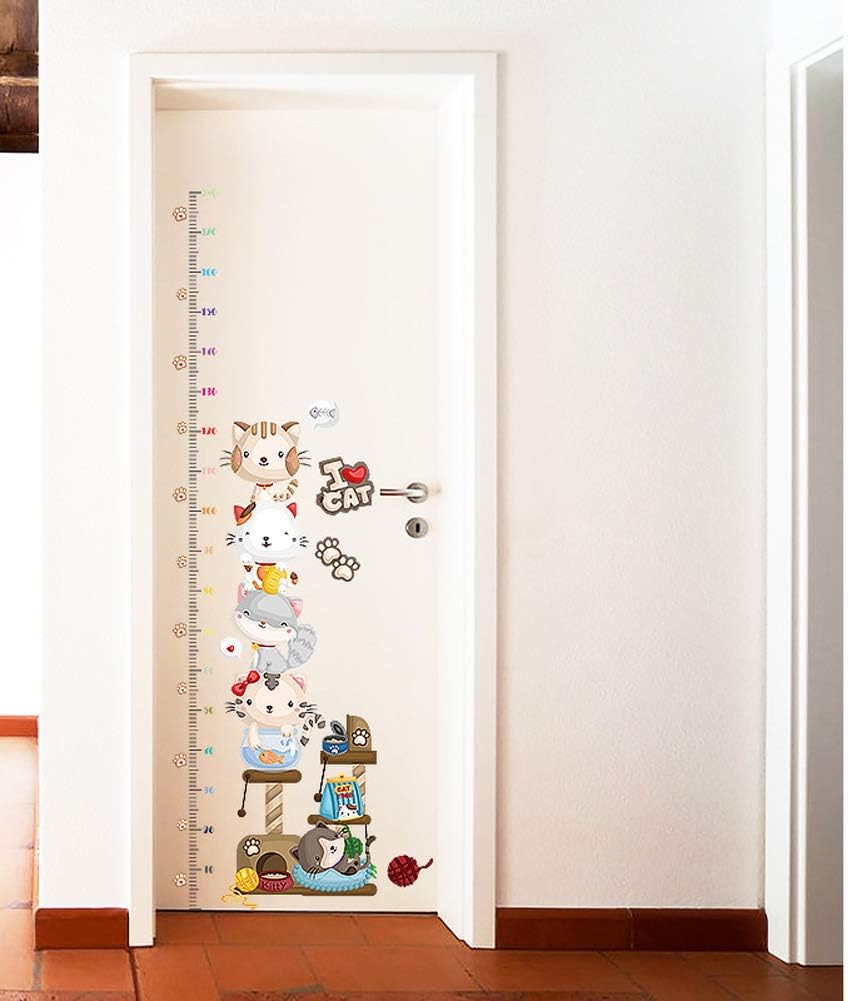 Wallpark Mignon Chat Dessin Anime Animal Empreinte Enfants Bebe Chambre Pepiniere Diy Decoratif Adhesif Stickers Mural Croissance Hauteur Toise Amovible Stickers Muraux Autocollants Bebe Puericulture Accessoires Et Decorations Vrccert In