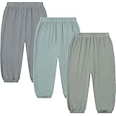 GFQLONG Toddler Boy Girl Linen Pants,Boys Cotton Harem Pant Girls Gauze Muslin Loose Bloomers