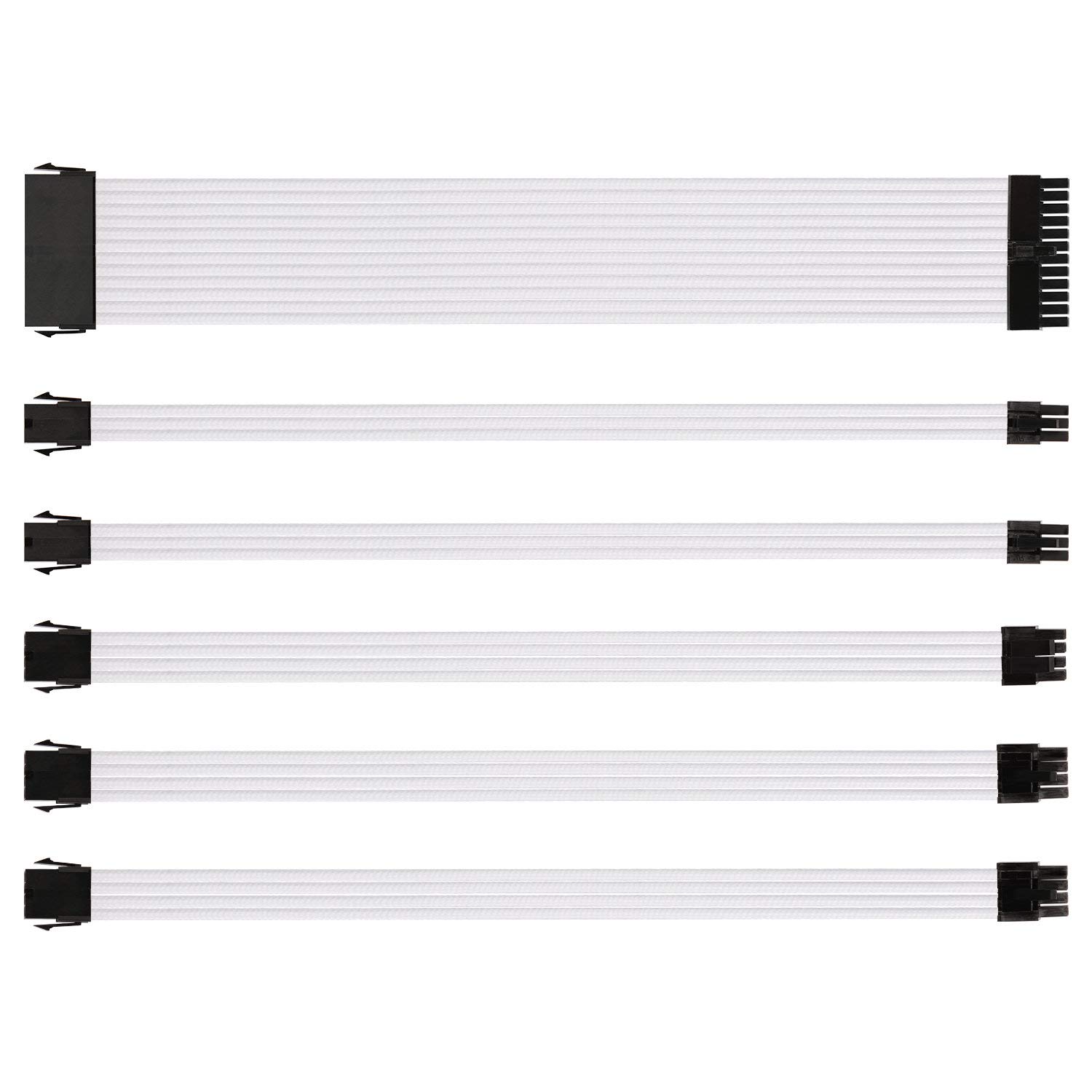 J&D Braided ATX Sleeved Cable Extension Kit, 18AWG 30cm Cable Extension for Power Supply 24Pin 8Pin 6Pin 4+4Pin 6+2Pin Power Cable Extension PSU with Cable Combs, 6 Packs