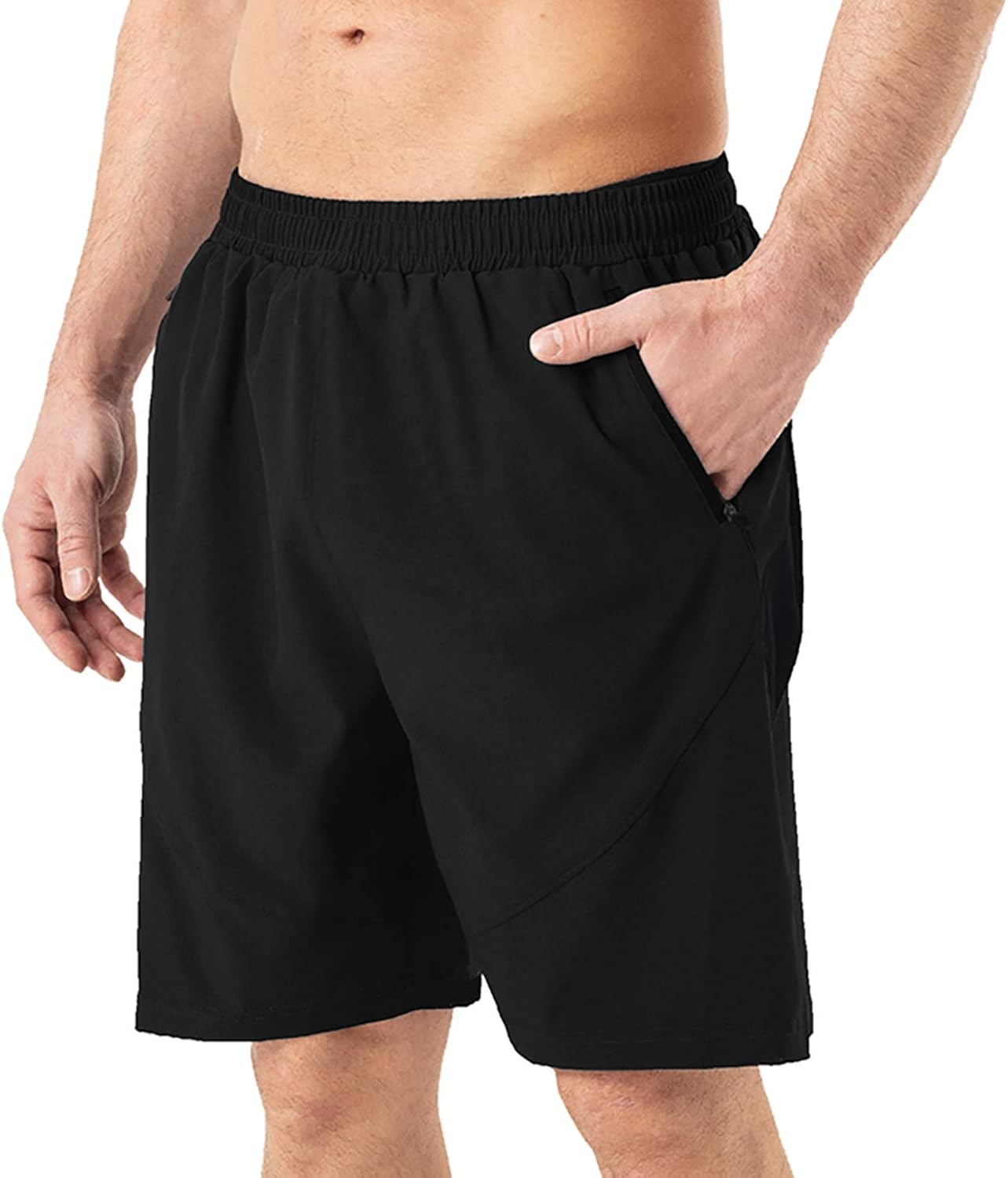 HMIYA Men's Casual Sports Quick Dry Workout Running or Gym Training Short with Zipper Pockets: Clothing
