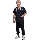Yoweenton Scrubs Medical Uniform Man Scrubs Set Medical Scrubs Top and Pants,5-Pocket Top and 5 Pocket Pants