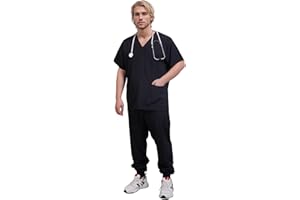 Yoweenton Scrubs Medical Uniform Man Scrubs Set Medical Scrubs Top and Pants，5-Pocket Top and 5 Pocket Pants