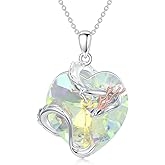 OUTANG 925 Sterling Silver Dragon Necklace for Women Ladies Heart Shaped Crystal Pendant Dragon Jewelry Gifts