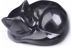 Ytbeoxk 2 Inch Black Obsidian Cat Crystal Statue, Healing Crystal Cat Decorations,Polished Hand Carved Obsidian Lucky Cute Kitten Figurines, Black Cat Gift Home Office Desk Decor for Cat Lovers