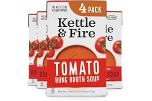 KETTLE & FIRE Tomato Soup with Chicken Bone Broth by Kettle and Fire, Pack of 4, Paleo, Gluten Free Collagen Soup on the Go, 11g of Protein, 16.2 fl oz