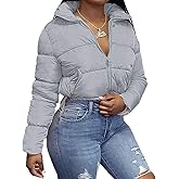 Ebifin Womens Cropped Lightweight Quilted Jackets Full Zipper Warm Coats Winter Stand Collar Drawstring Outerwears