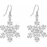 Gemynix Snowflake Dangle Earrings for Women Winter Christmas Drop Earrings with Cubic Zirconia Sparkly Alloy Holiday Jewelry Festive Statement Earrings Gift for Xmas Party & Winter