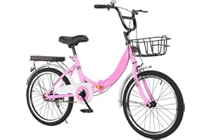 ITOSUI Folding Bike, Unisex Adult Mountain & Commuting Bike, 24 Speeds, Pink, Carbon Steel Wheels, Leather Seat, Foldable & L