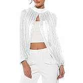 UAURORAO Women Glitter Mesh Sexy Blouse Lantern Sleeve Mock Neck Shawl Cape Split Sheer Cover Up Crop Top