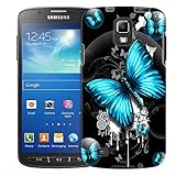 Samsung Galaxy S4 Active Case, Slim Fit Snap On Cover by Trek Highlighted Butterfly Blue on Black Trans Case
