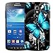 Samsung Galaxy S4 Active Case, Slim Fit Snap On Cover by Trek Highlighted Butterfly Blue on Black Trans Case