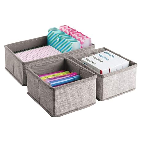 mDesign 3er-Set Schubladen Organizer – Stoff Aufbewahrungsboxen für Büroutensilien – kleine Schubladeneinsätze für Stifte, Ha