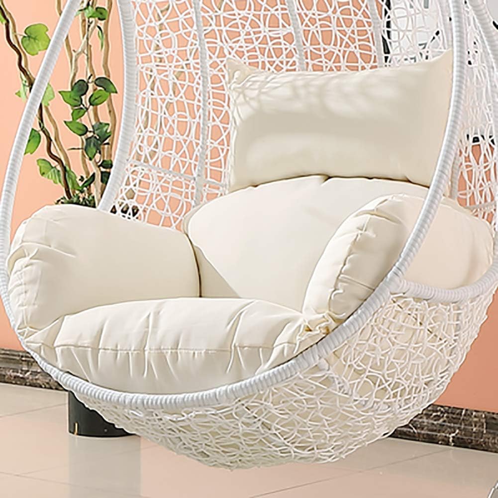MSM Furniture Waterproof Swing Cushion, Hanging Egg Rattan Chair Wicker Hammock Pad, Balcony Patio Garden-without Stand-white 65x56x42cm