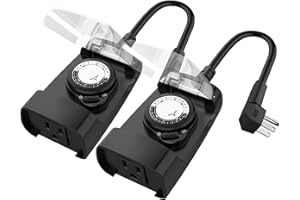 G-Homa 24 Hour Mechanical Outdoor Timer Outlet, Outdoor Timer for Lights, 3-Prong Outdoor Light Timer Waterproof for Home and Garden 15A 1/2HP Heavy Duty, CSA Listed [2 Packs]