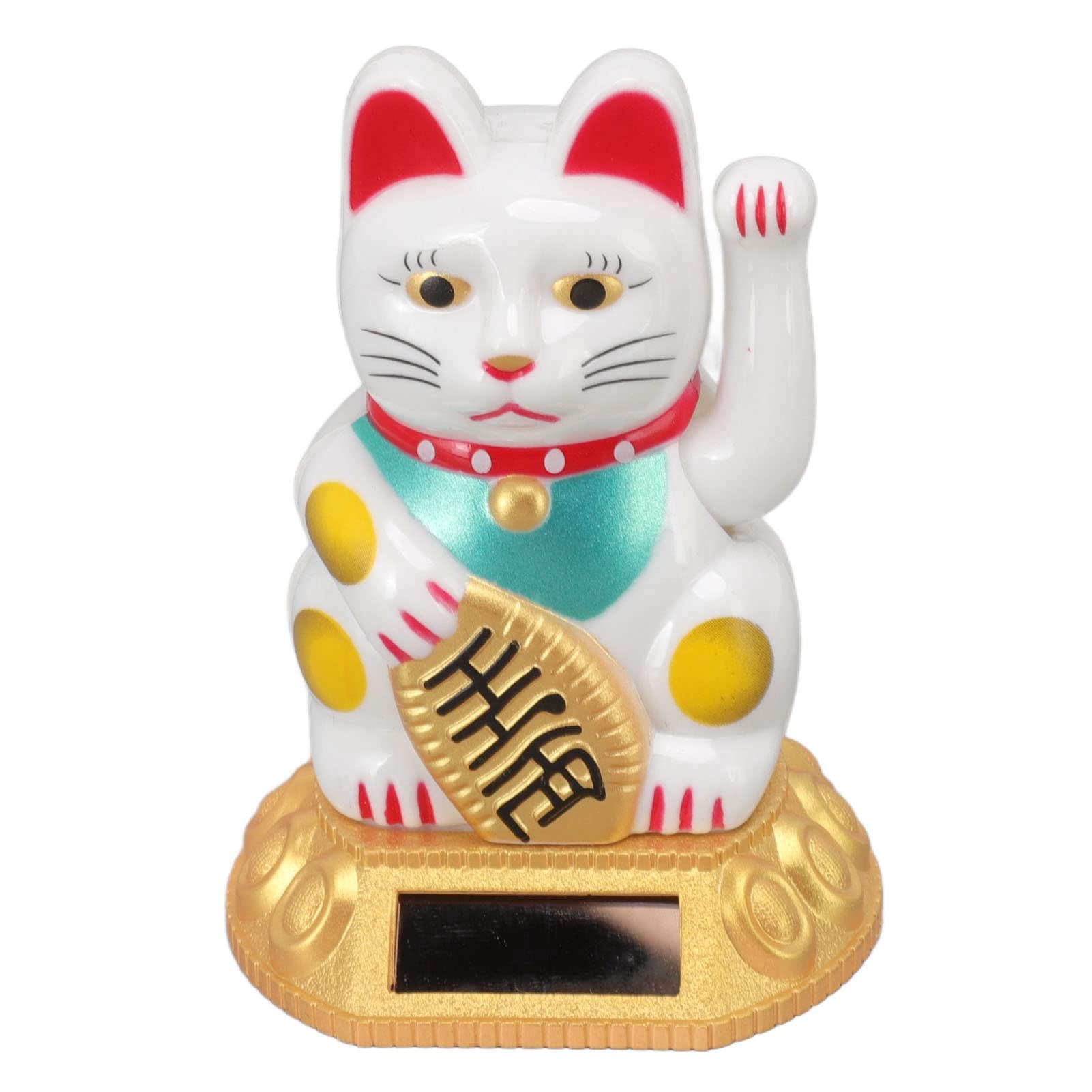 Syrisora Lucky Fortune Cat,Good Luck Gold Waving Cat,Chinese Lucky Cat Decoration,Waving Arm Solar Light Induction Statue Figurine For Home Office Stores Ornaments(White)