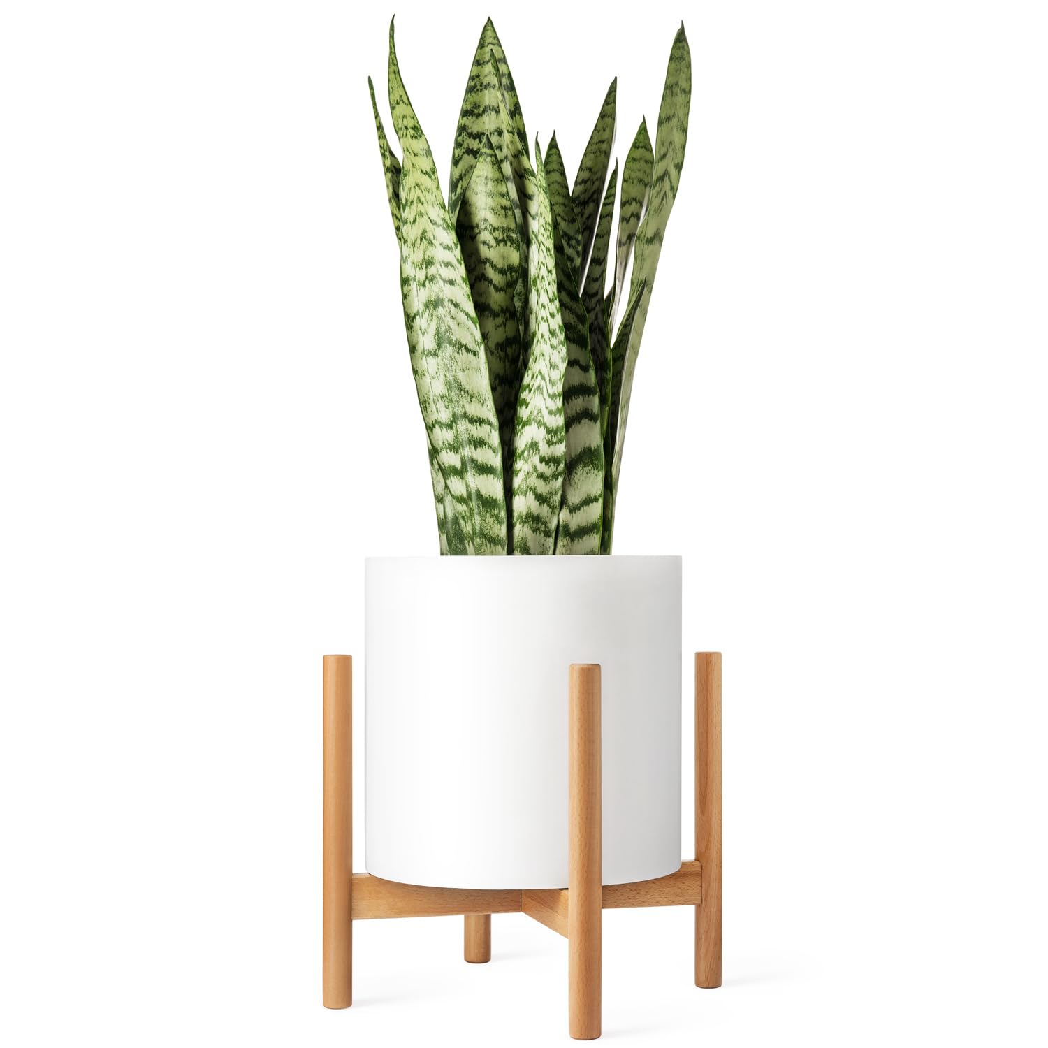 Photo 1 of Mkono Plant Stand Mid Century Wood Flower Pot Holder (Plant Pot NOT Included) Modern Potted Stand Indoor Display Rack Rustic Decor, Up to 12 Inch Planter, Natural