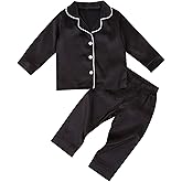 Multitrust Baby Girls Boys Silk Pajamas Set Solid Long Sleeve Button Down Shirts Tops and Pants Infant Satin Pj Lounge Sets