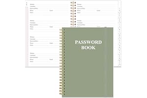HEVEBOIK Password Book with Alphabetical Tabs - Large Size Password Keeper Journal Notebook for Computer & Website Logins, 6.4" x 8.5", Green