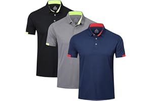 HUAKANG 3 Pack Men's Polo Shirts Quick Dry Short Sleeve Athletic Golf Tops Moisture Wicking Casual Sport Top Workout Shirts