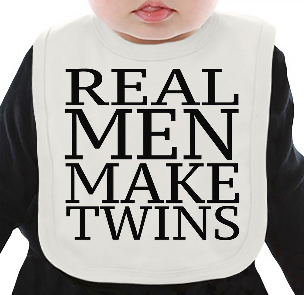 Real Men Make Twins Funny Slogan Organic Bib W/ Ties| 100% Organic Ring-Spun Combed Cotton| Soft & Comfortable Bib Made W/ Eco-Friendly Materials| Unique Baby Clothing By Bang Bangin
