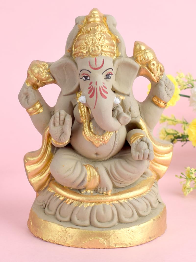 Photo 1 of Satvik 6.5 Inch Pramoda Eco Friendly Ganesha Idol in Raja Position for Visarjan, Water Soluble Ganpati Statue,Terracotta Ganesh Chaturthi Idol, Ridhi Sidhi Idol, Ganesh Statue for Home Decor for pooja
