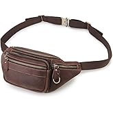 Fanny Pack Genuine Leather Waist Bag for Men Women Loyofun Vintage Hip Bum Bag with 6 Zippered Pockets for Outdoor Traveling Hiking Running (Dark Brown)