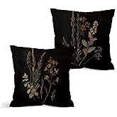 NaZaUK Vintage Botanical Floral Pillow Covers, Retro Dark Cottagecore Rustic Decor Throw Pillow 18x18, Floral Room Decor, Farmhouse Cushion Covers Home Decor for Couch Bed Sofa Living Room Bedroom