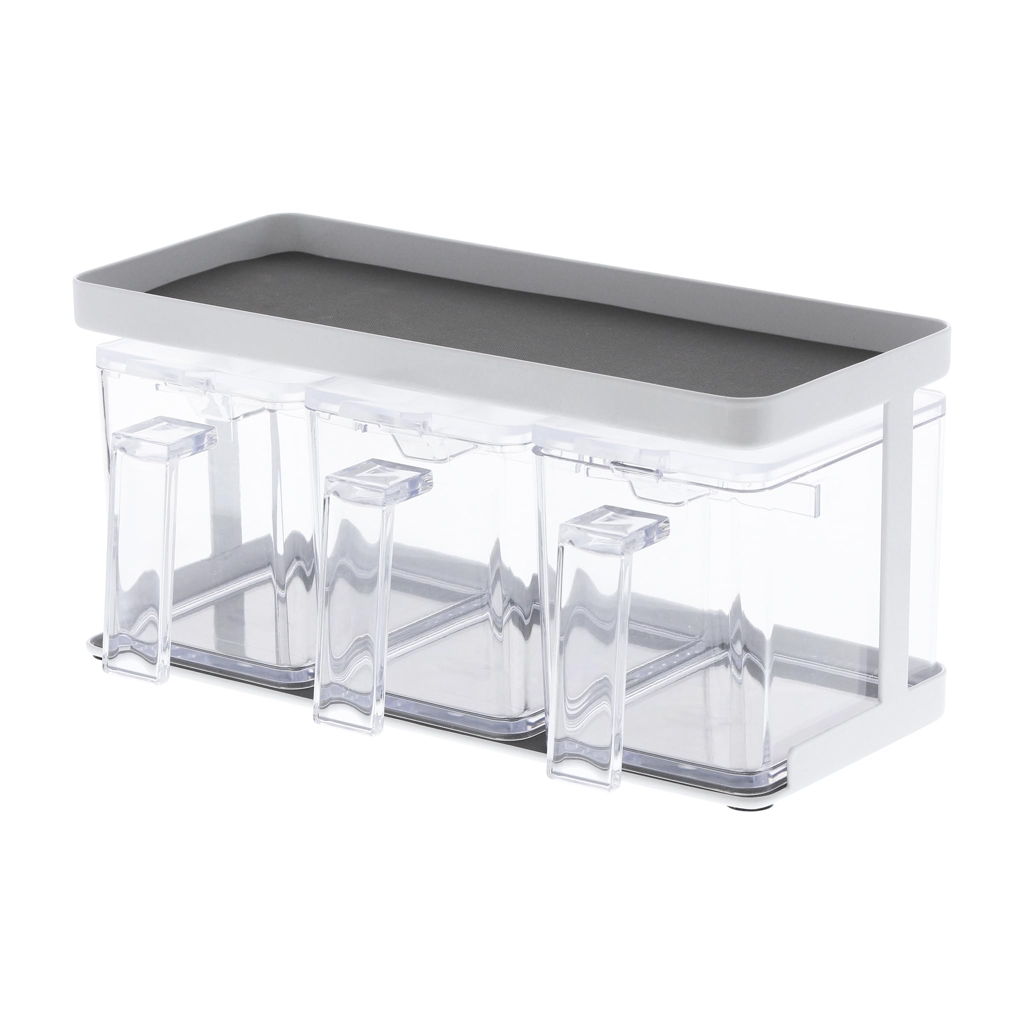 Yamazaki 3343 TOWER Seasoning Box x3 & Rack, white, PS Resin/Steel, Minimalist, 27.5 x 11.5 x 13.5 cm