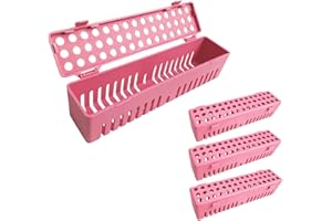 ELICTECH Dental Autoclave Sterilization Cassette Rack Box Tray Instrument Sterilizat Cassette Case Holder Plastic Dental Forceps Spatulas Disinfection Container Tray (Upgrade Version- 4*Pink)