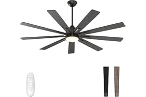 warmiplanet Ceiling Fans with Lights and Remote Control, 62-Inch, Reversible Silent DC Motor, 6 Speeds, 3 Color Dimmable LED Light, Timer, Black, 9-Blades