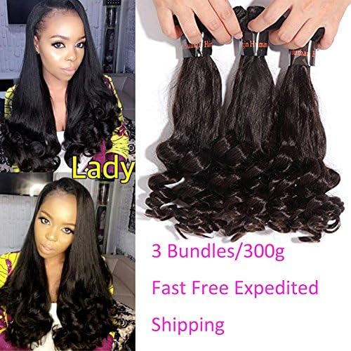 XCCOCO Hair Funmi Spring Curly Weave 3 Bundles(12 14 16inch) Cheap Bouncy Curl Hair Weave 7A Peruvian Remy Virgin Human Hair Extension Natural Black Color(300g/set)